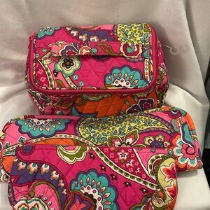 Vera Bradley Quilted Cosmetic Bag Set w/ Small Pouch & Heat Resistant Flat Iron